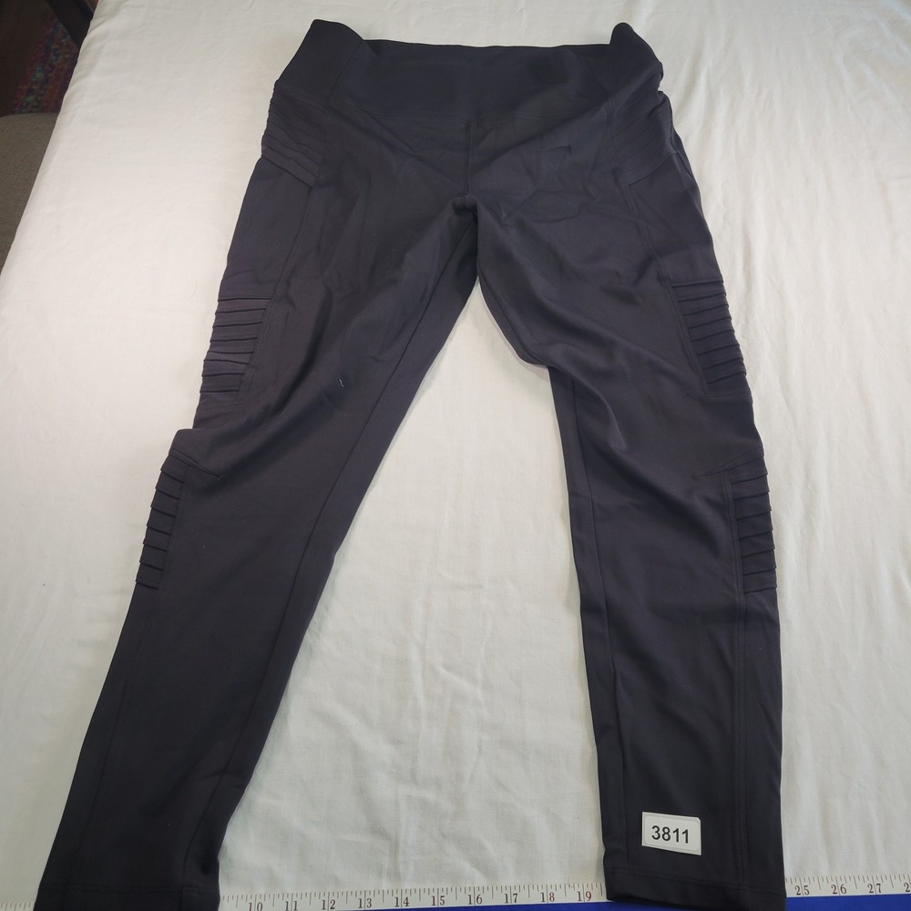 Athleta Black Moto Tight Leggings XL Zipper Ankle Pockets Workout Activewear